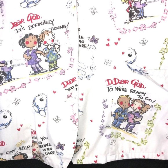 Dear God Kids Scrub White V neck Button Front XS Elastic back 2 Pockets - Picture 6 of 7